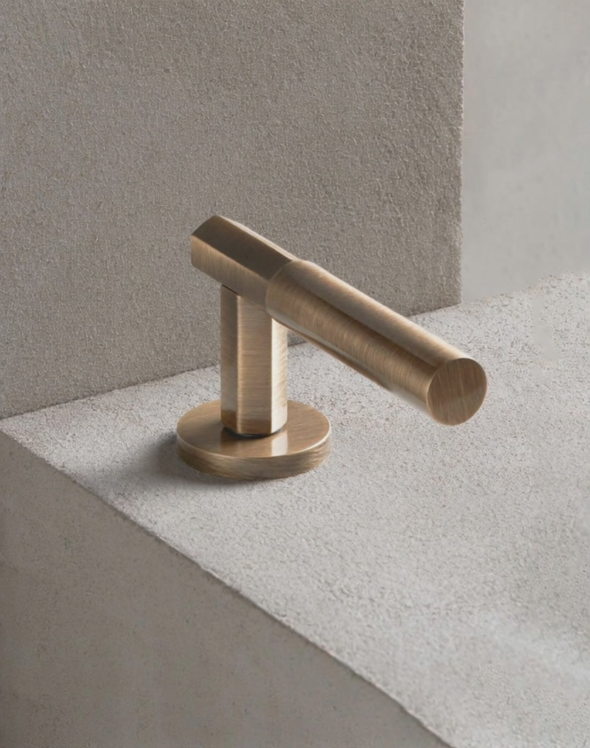 Pair door handle set on round rose