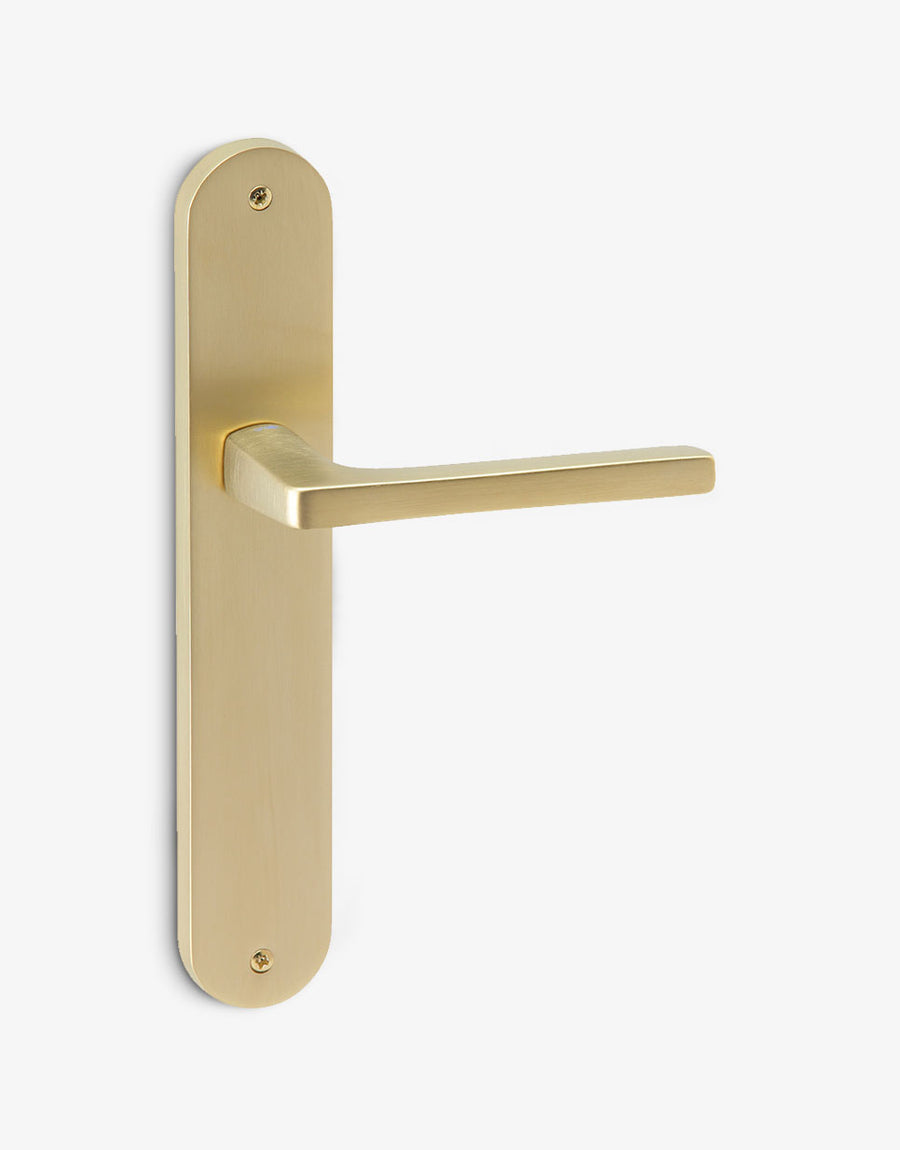 Log.gic door handle set on an oval backplate