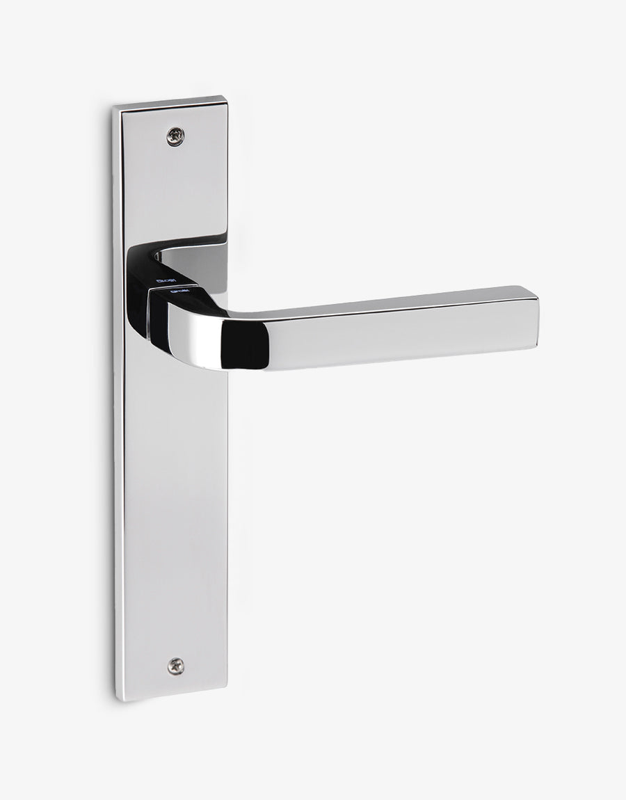 Touch door handle set on a rectangular backplate