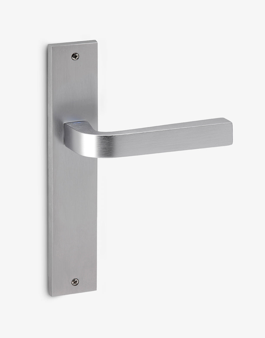 Touch door handle set on a rectangular backplate