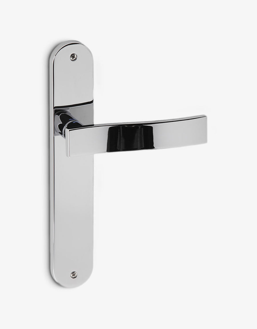 Swim door handle set on an oval backplate