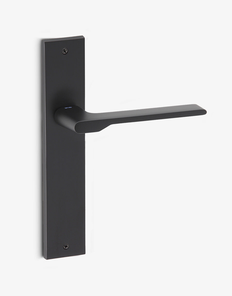 Special door handle set on a rectangular backplate