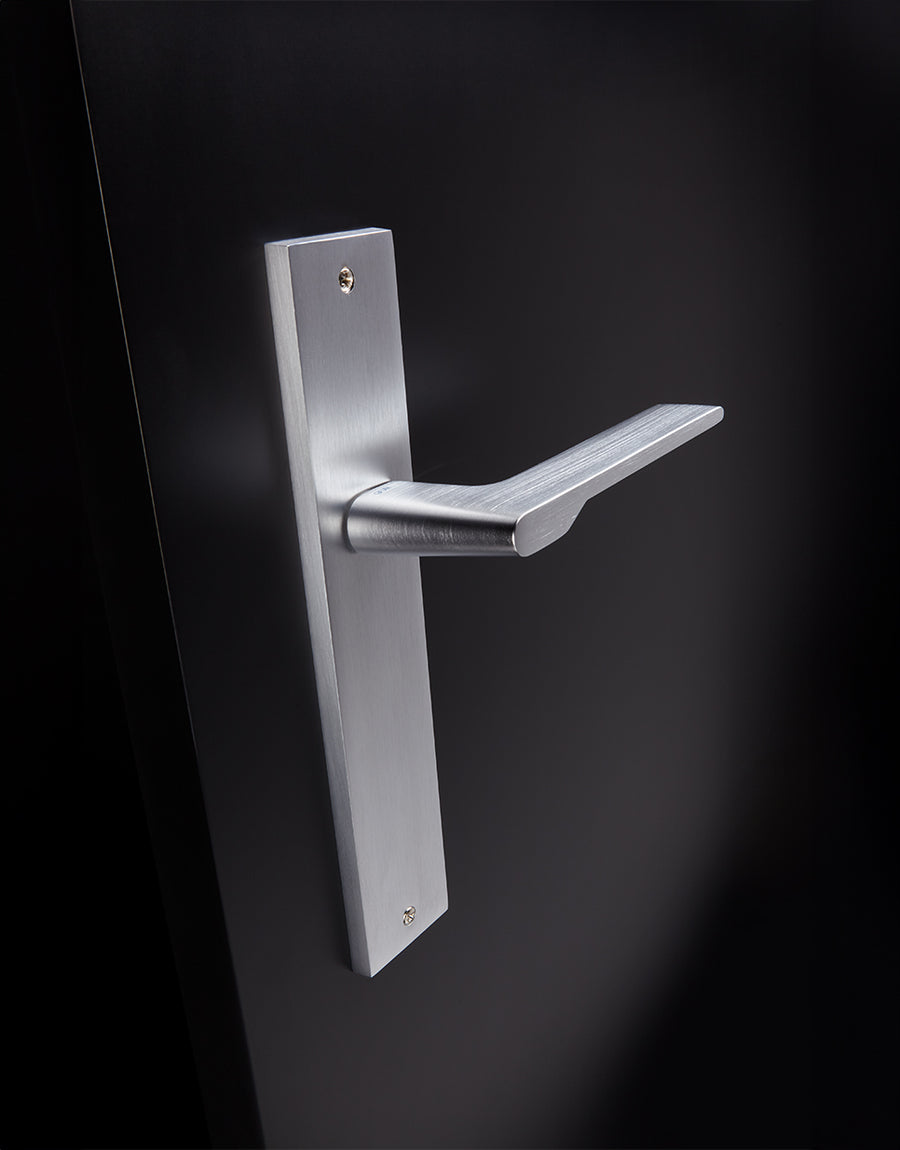 Special door handle set on a rectangular backplate