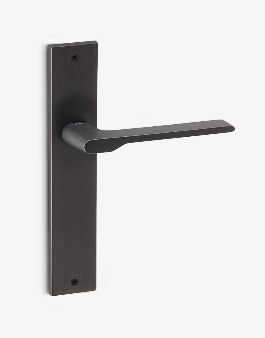 Special door handle set on a rectangular backplate