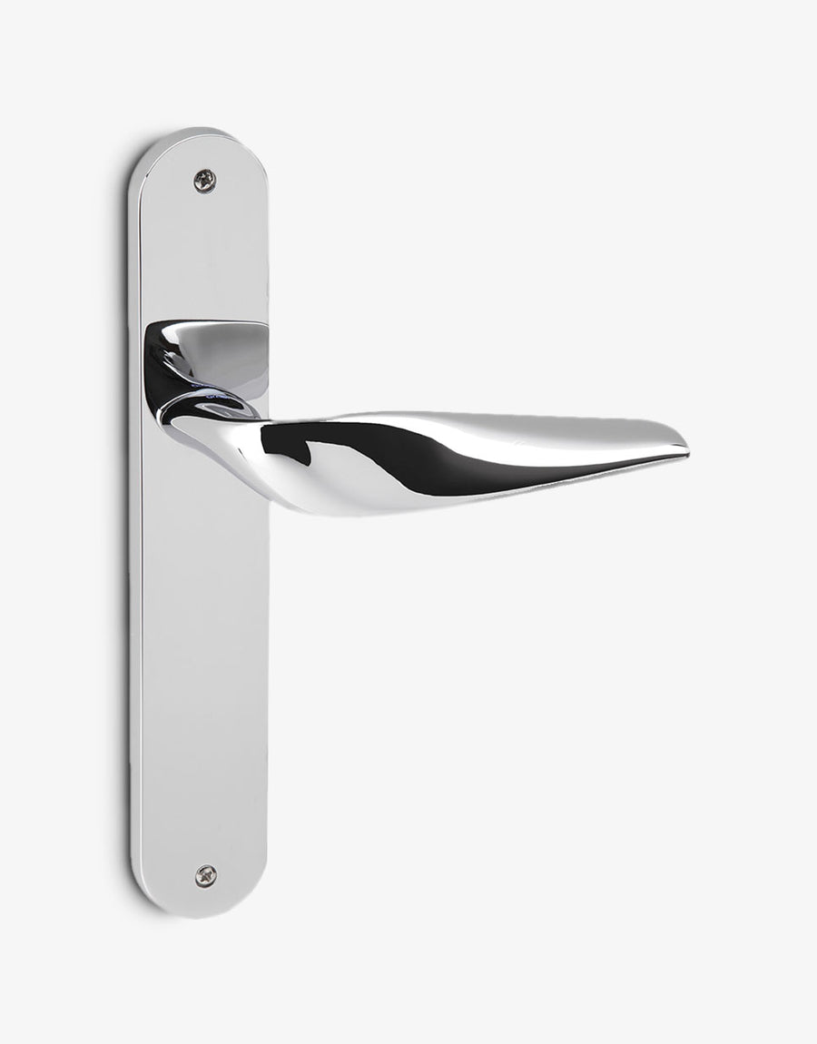 Sasha door handle set on an oval backplate