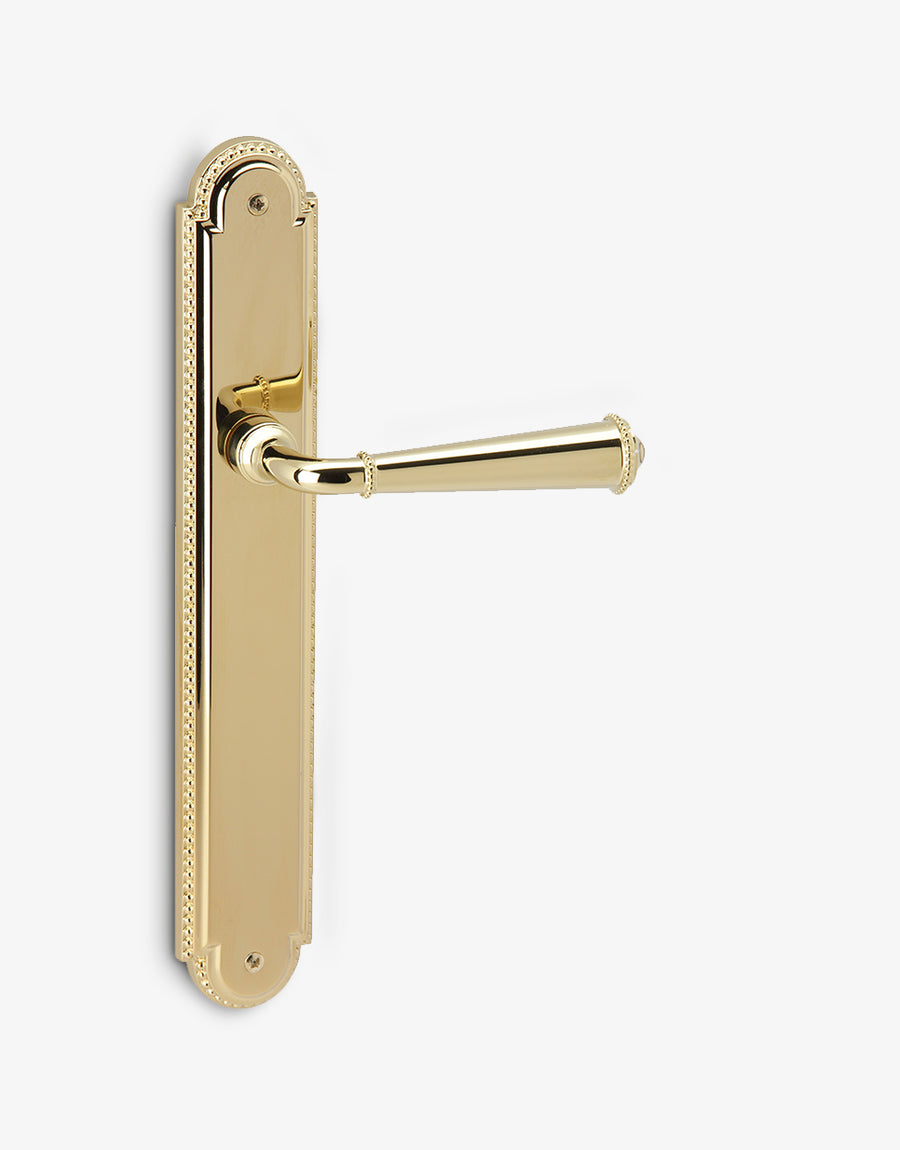 Palline door handle set on an oval backplate