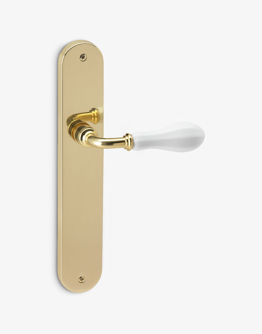 Dev door handle set on oval backplate