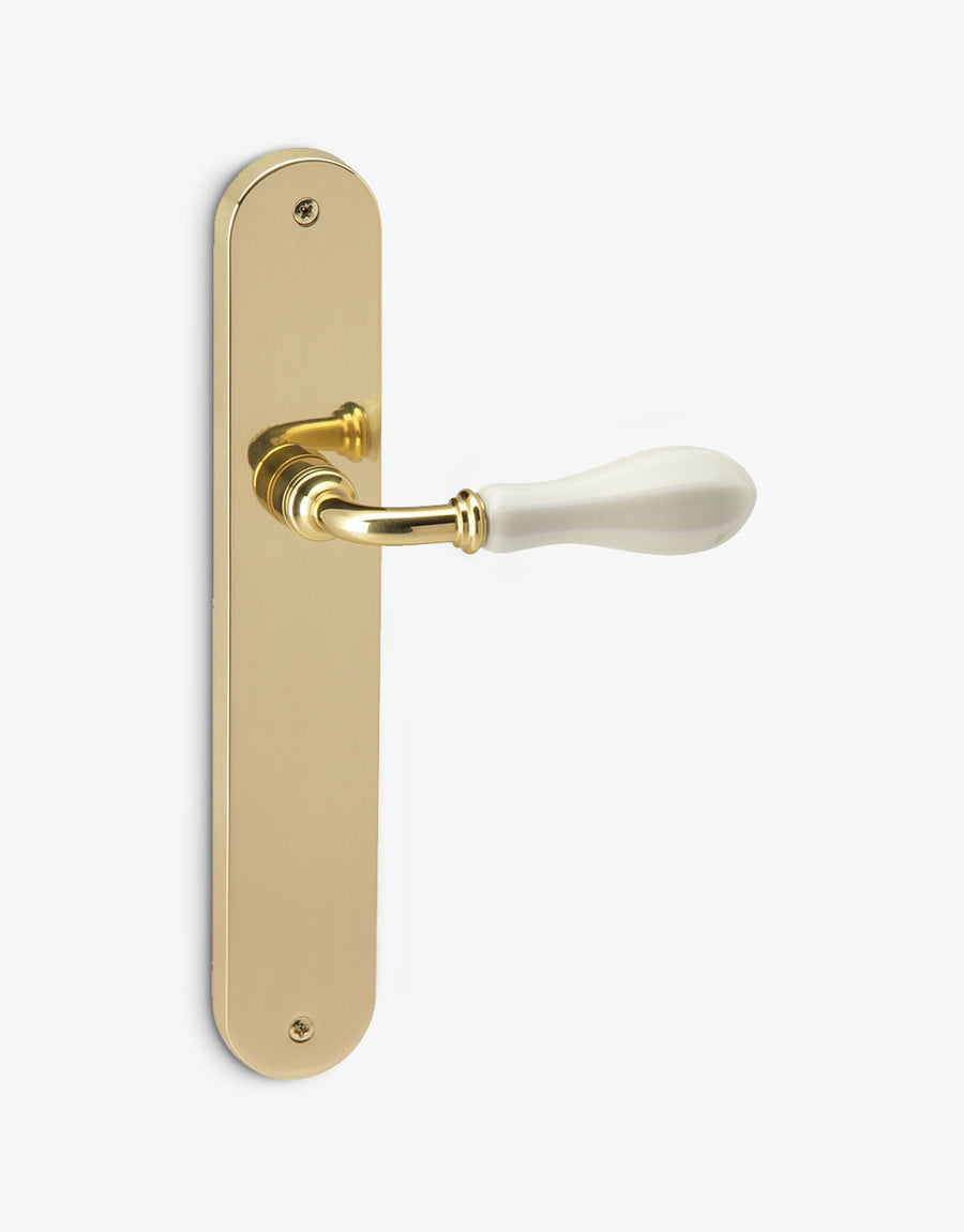 Dev door handle set on oval backplate